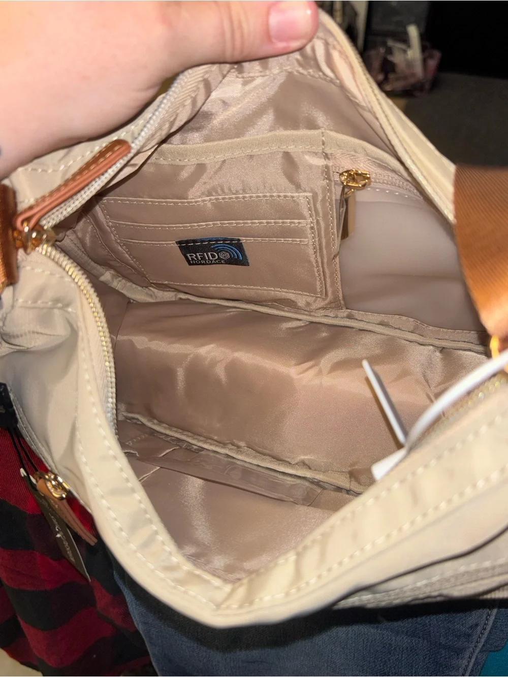 Nordace Cream Shoulder Bag with Tan Strap